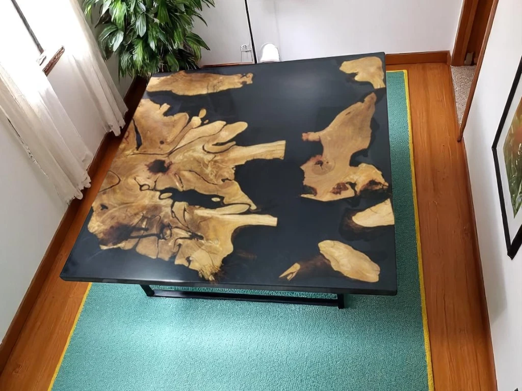 Royal Black Epoxy Wooden Table Square : Living & Dining Room Decor